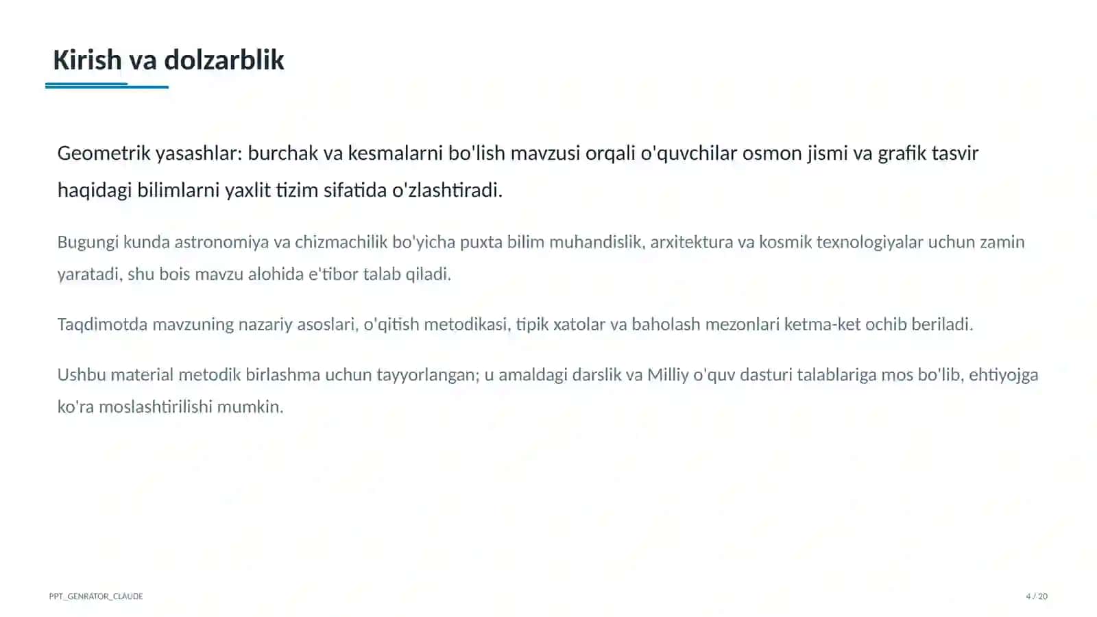 Geometrik yasashlar: burchak va kesmalarni bo'lish (8-sinf) 4