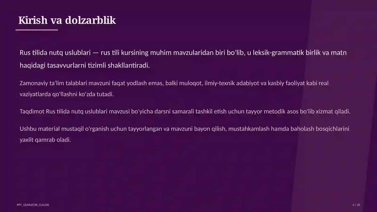 Rus tilida nutq uslublari (10-sinf) 4