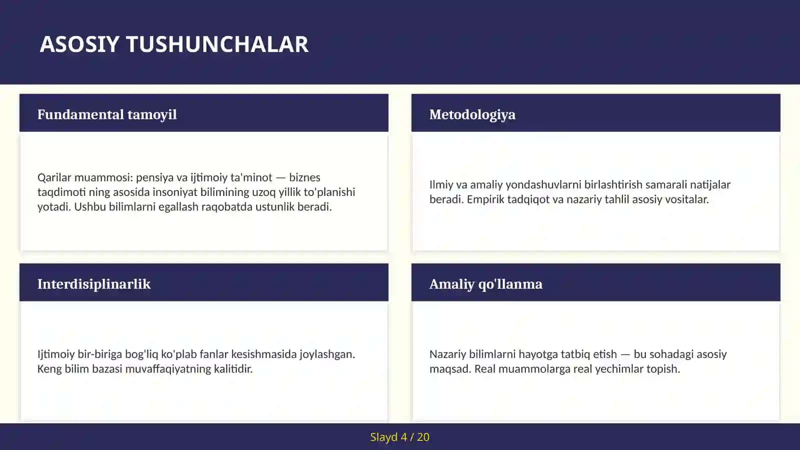 Qarilar muammosi: pensiya va ijtimoiy ta'minot — biznes taqdimoti 4