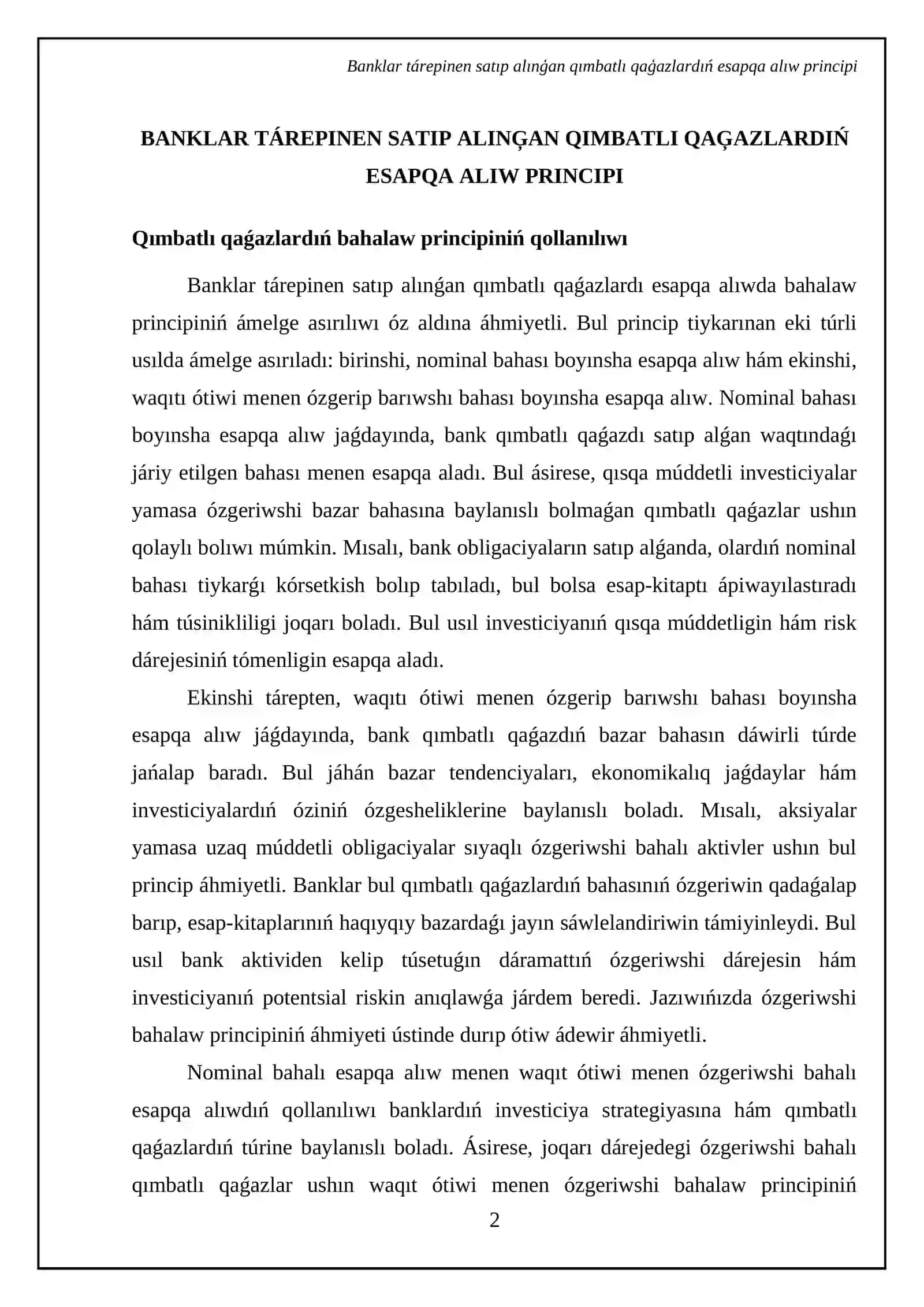 Bank tárepinen satıp alınģan qımbatlı qaģazlar esabı 4