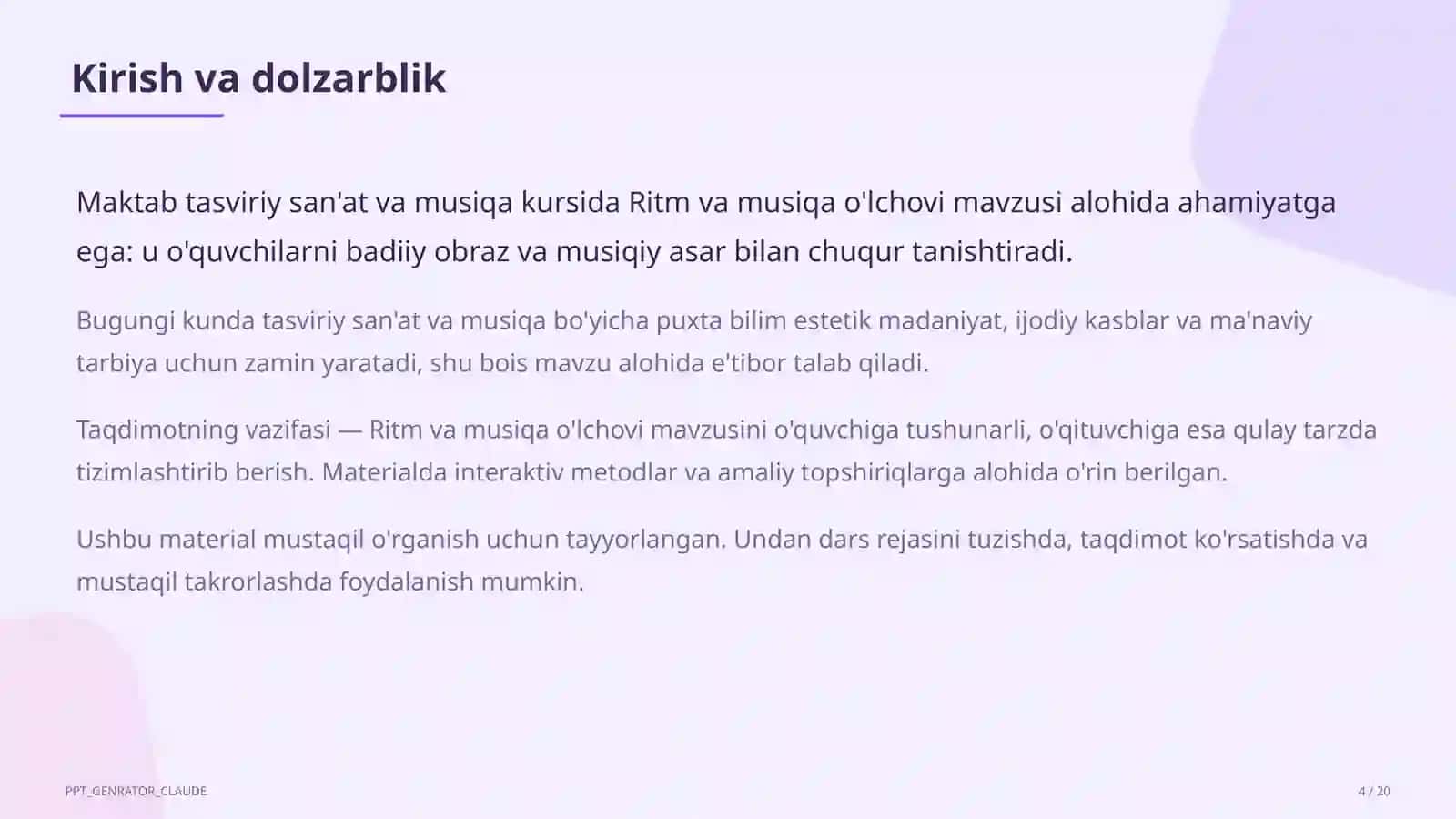 Ritm va musiqa o'lchovi (3-sinf) 4