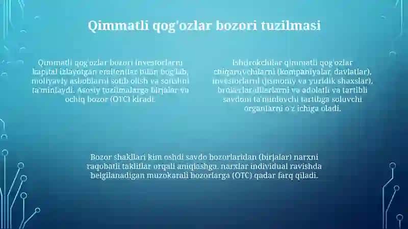 Qimmatli qog'ozlar bozorining tuzilishi,shakllari va ishtirokchilari 4