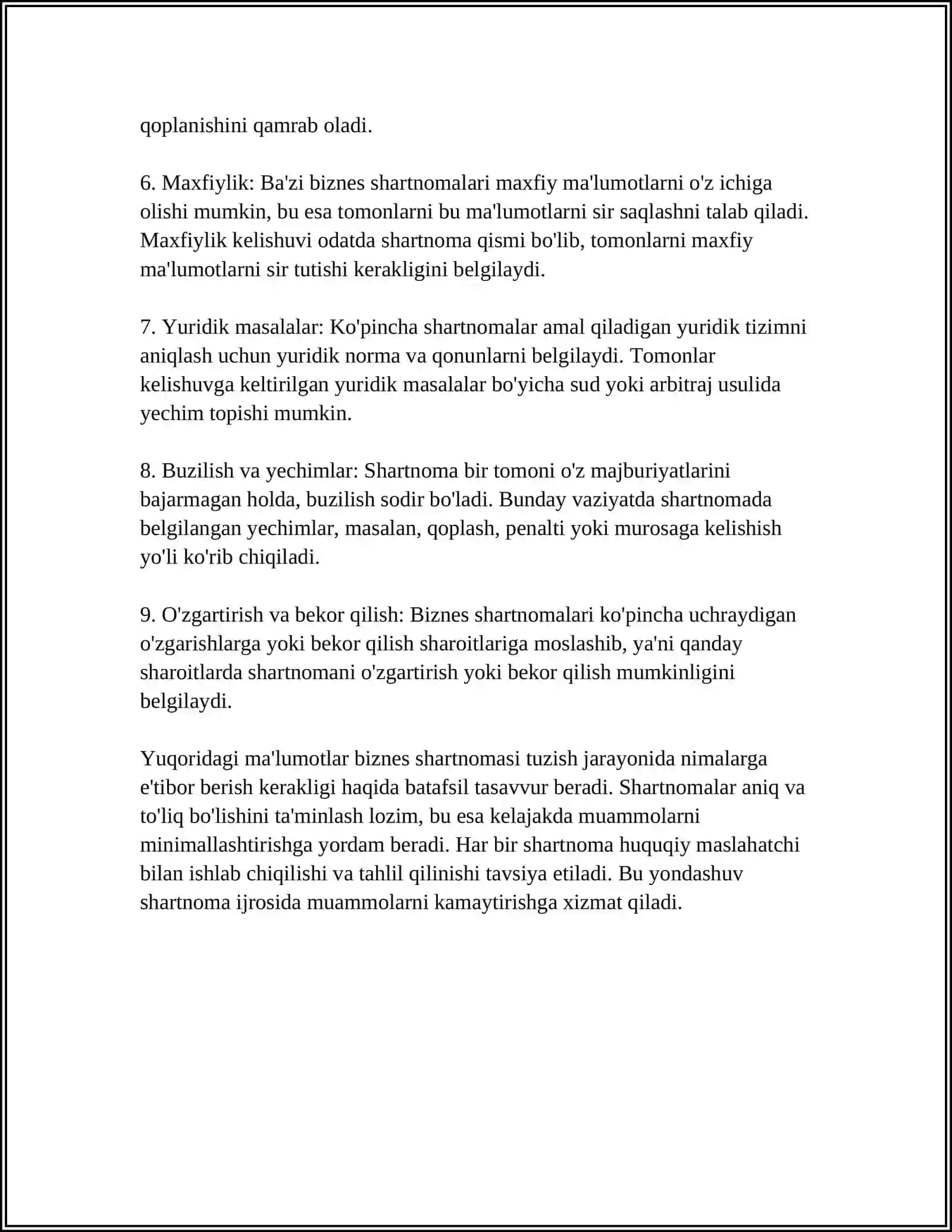BIZNES SHARTNOMASI TUSHUNCHASI 4