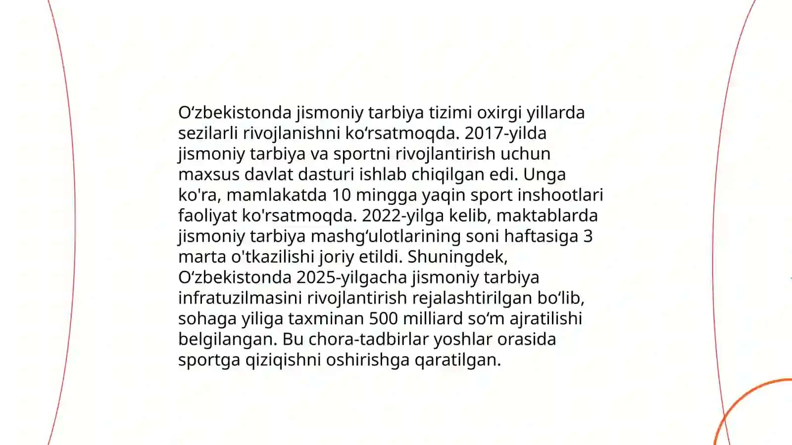 O’zbekiston Respublikasi ,,Jismoniy Tarbiya va Sport to’g’risdagi qonuning ahamiyati 4