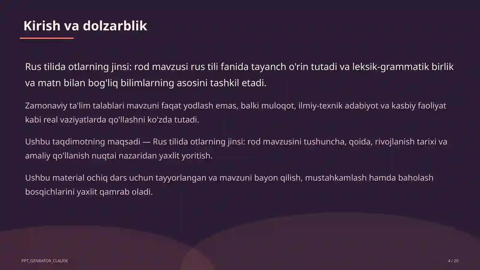 Rus tilida otlarning jinsi: rod (3-sinf) 4