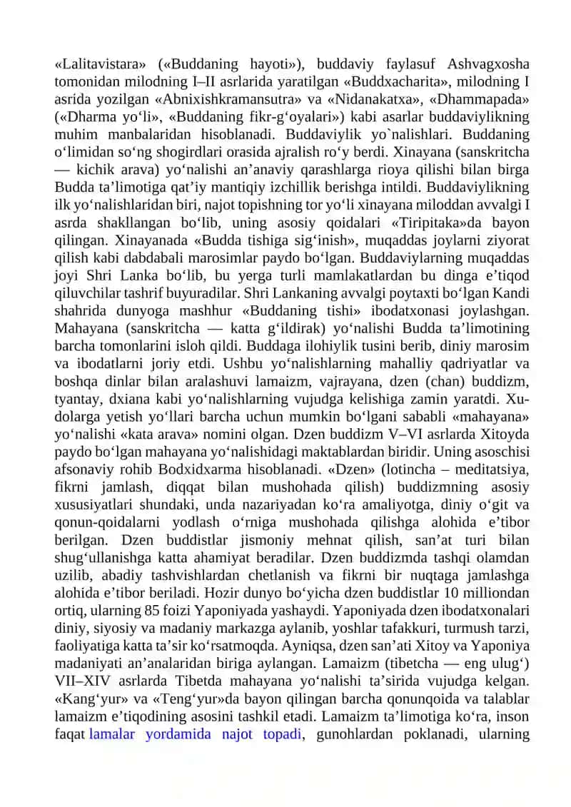 BUDDAVIYLIK DININING PAYDO BOLISH TARIXI,ASOSIY TA’LIMOTLARI,OQIMLARI VA MANBALARI 4