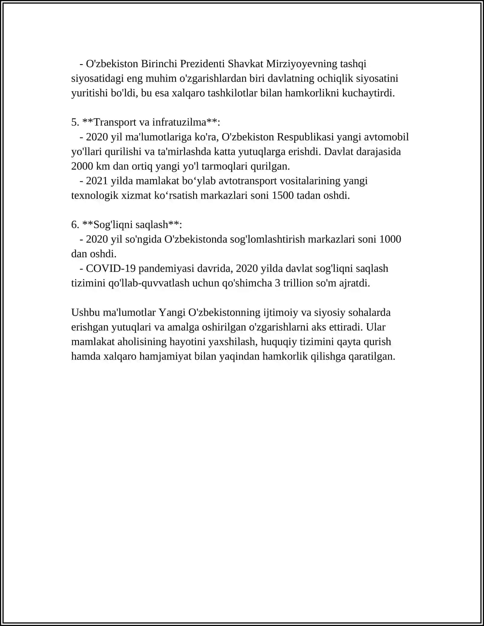 YANGI O'ZBEKISTONDA IJTIMOIY-SIYOSIY, IQTISODIY VA MADANIY HAYOTIDA RO'Y BERAYOTGAN O'ZGARISHLARNING XALQARO REYTING VA INDEKSLARDA AKS ETISHI 4