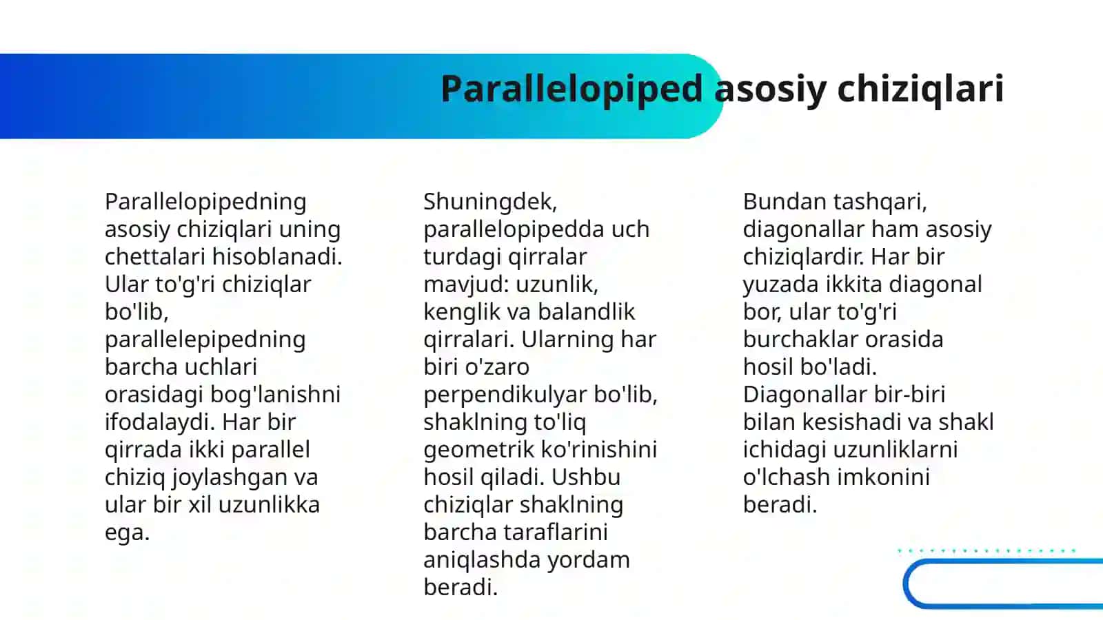 TO`G`RI BURCHAKLI PARALLELOPIPED 4