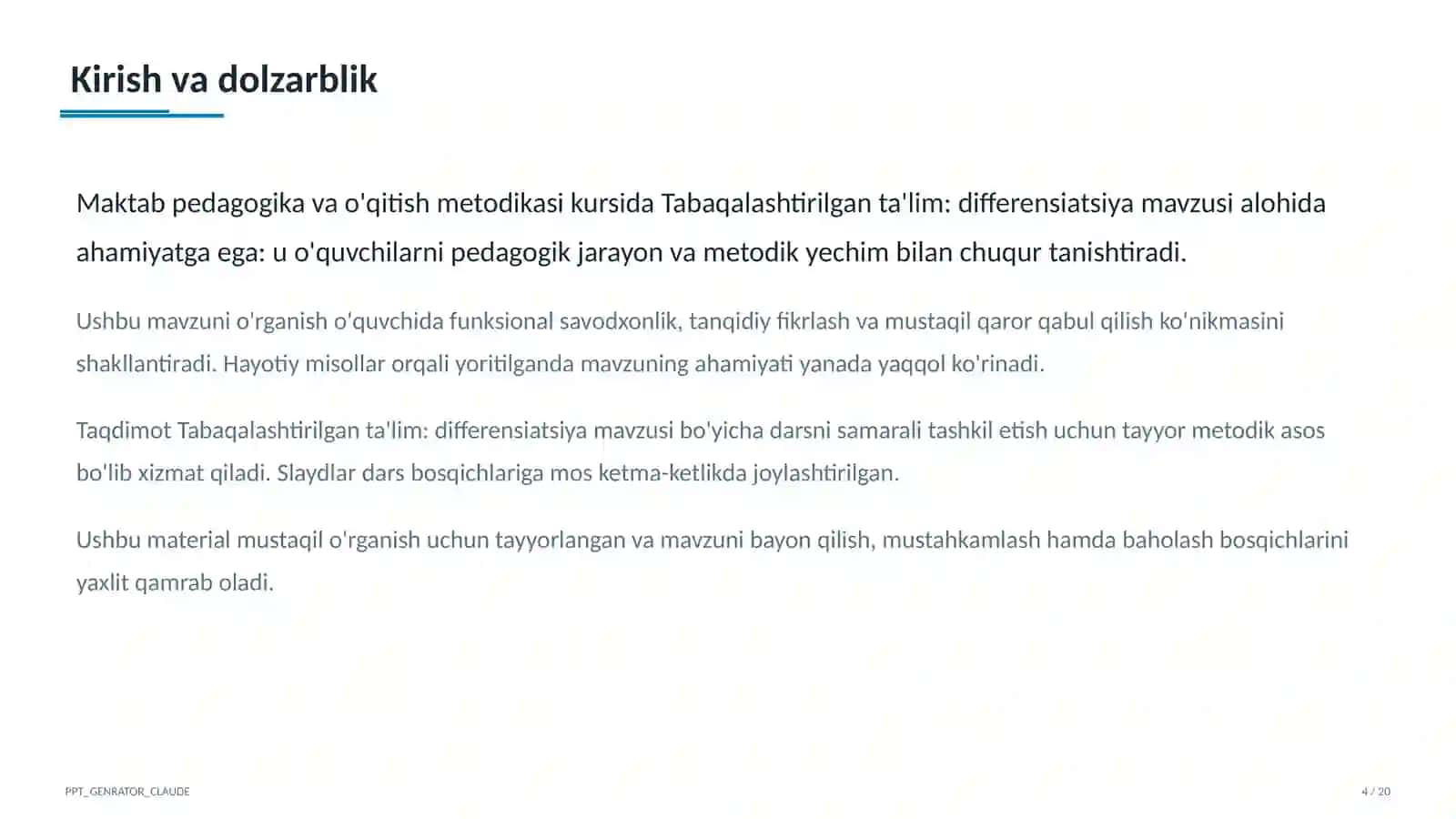 Tabaqalashtirilgan ta'lim: differensiatsiya 4