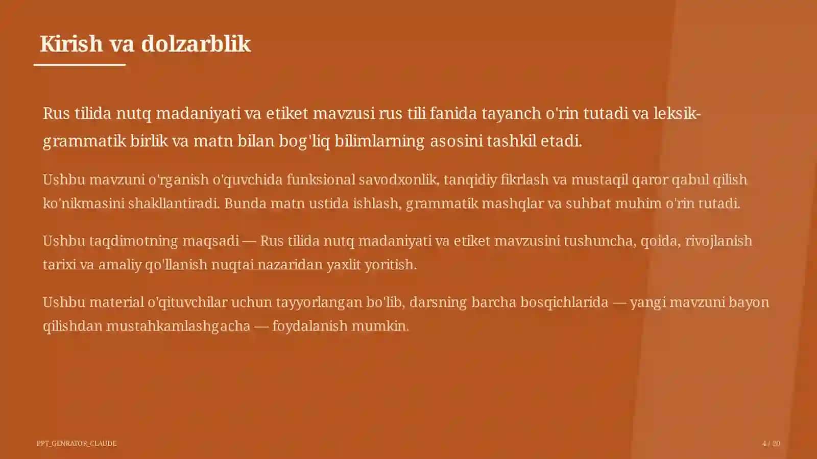 Rus tilida nutq madaniyati va etiket (11-sinf) 4