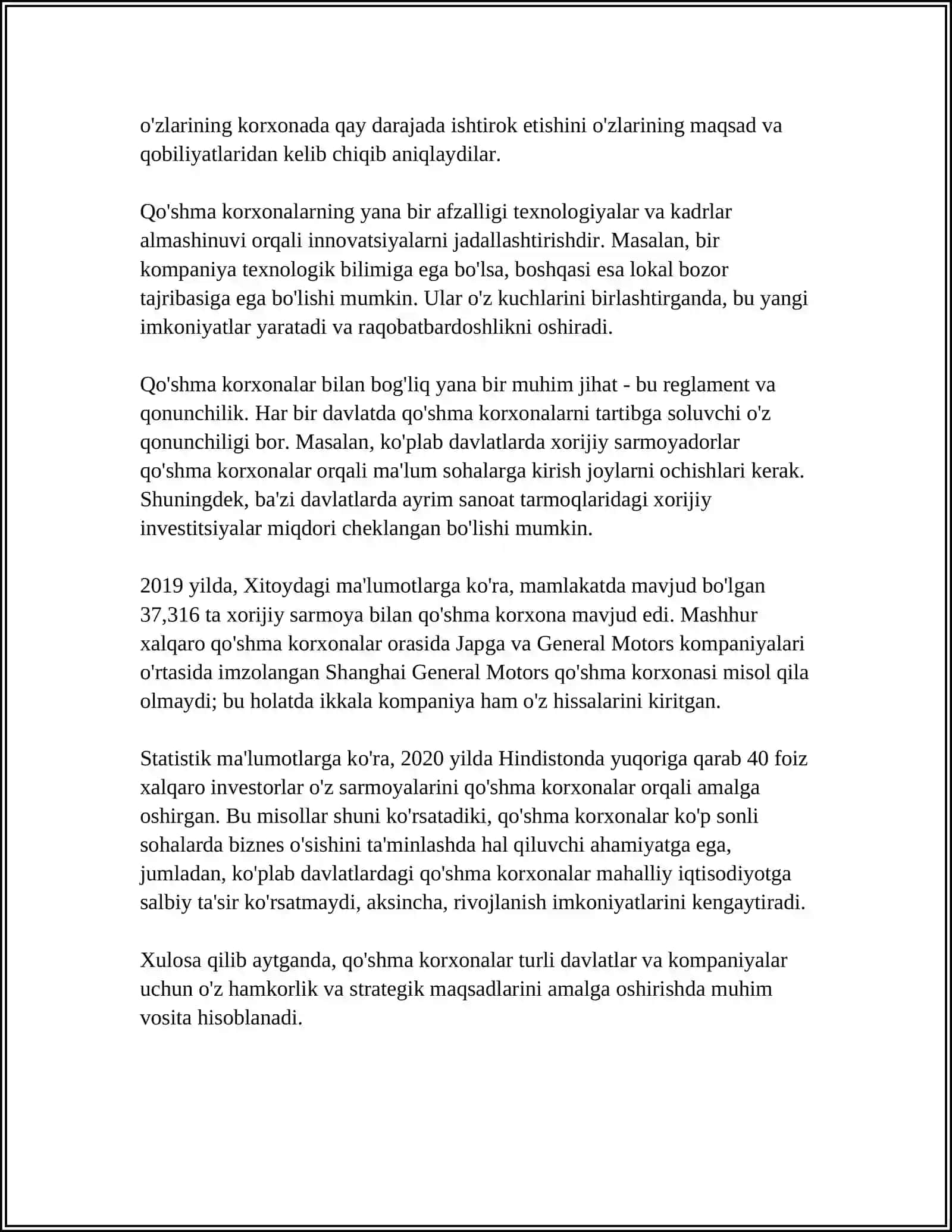 QO'SHMA KORXONALAR TASHKIL ETISH VA ULARNING IQTISODIYOTDAGI AHAMIYATI 4