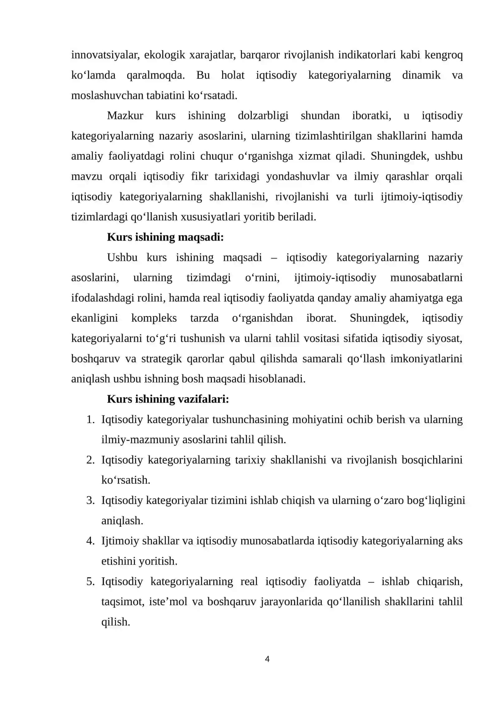 IQTISODIY KATEGORIYALAR, ULARNING TIZIMI VA QO‘LLANILISHI 4