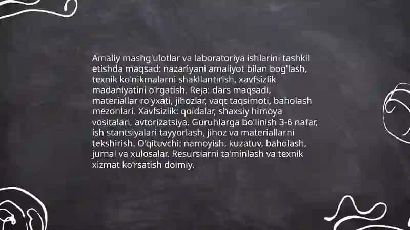 Texnologiya darslarini tashkil etish shakllari 4