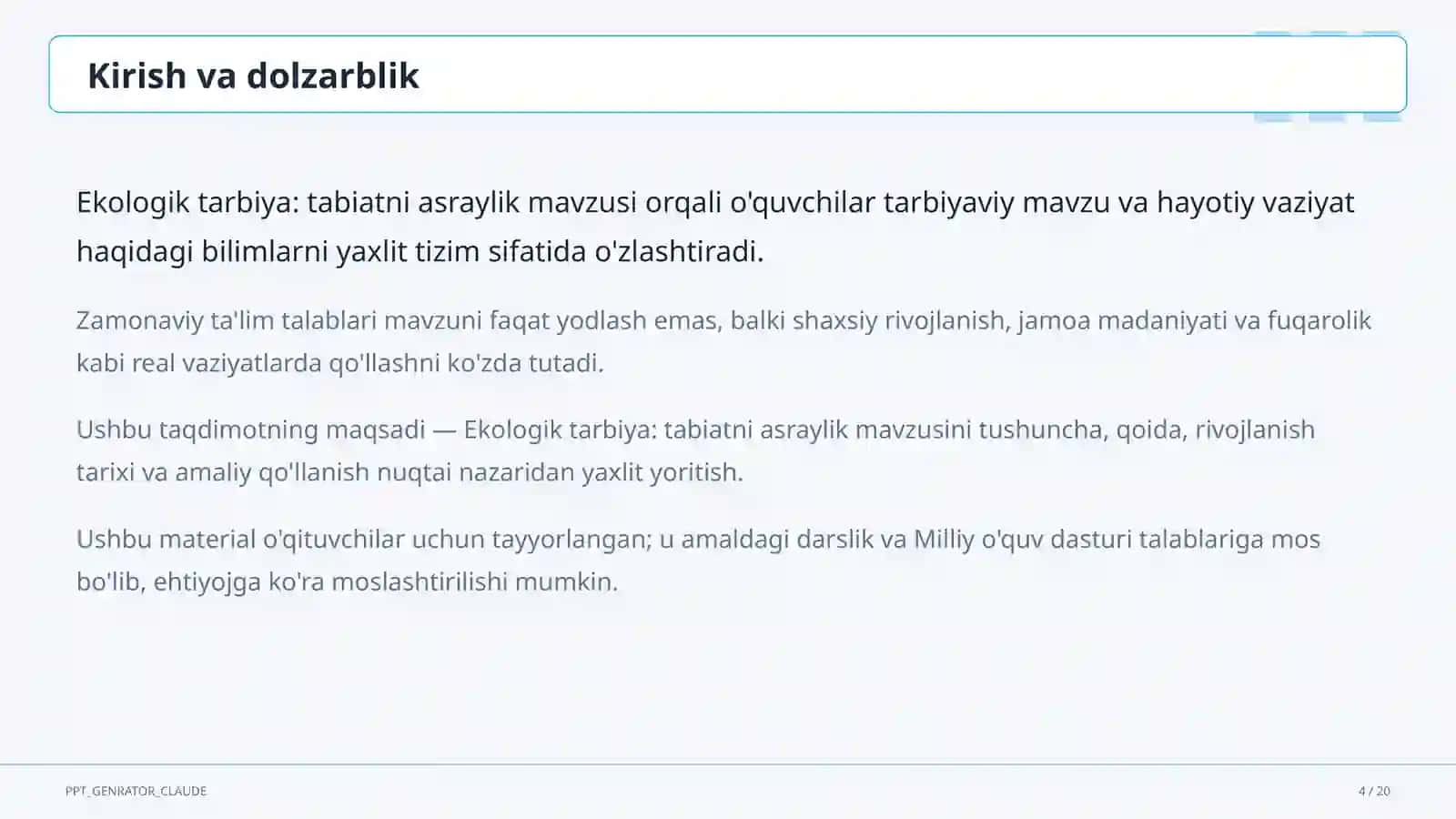 Ekologik tarbiya: tabiatni asraylik 4