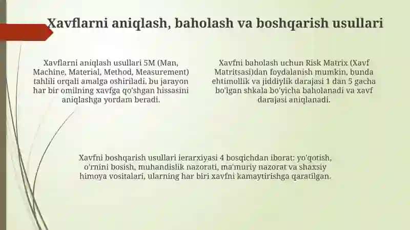 Mehnat muhofazasi va xavfsizlikni boshqarish tizimi 4