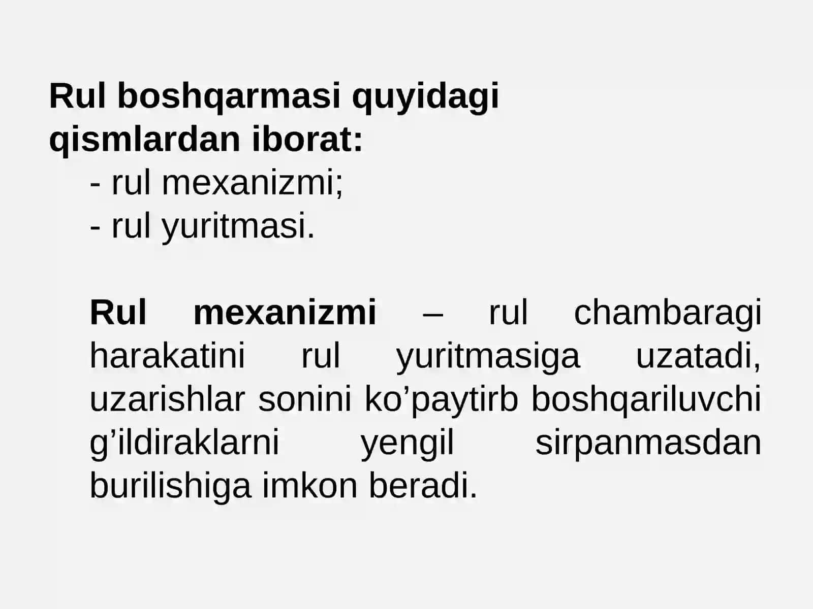 G‘ILDIRAKLITRAKTOR VA AVTOMOBILLARNINGBOSHQARISHMEXANIZMI 4