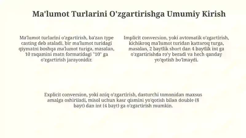 Ma'lumot turlarini o'zgartirish 4