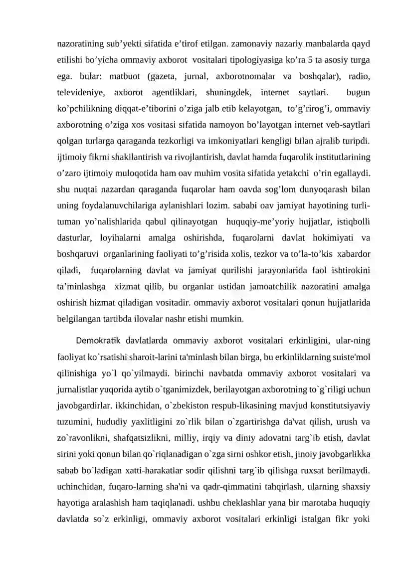 O'ZBEKISTON RESPUBLIKASIDA OMMAVIY AXBOROT VOSITALARINING FAOLIYATI 4