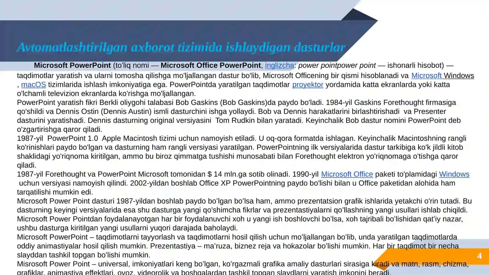 AVTOMATLASHTIRILGAN O’QITISH DASTURLARINIAMALIYOTDAQO’LLASH 4
