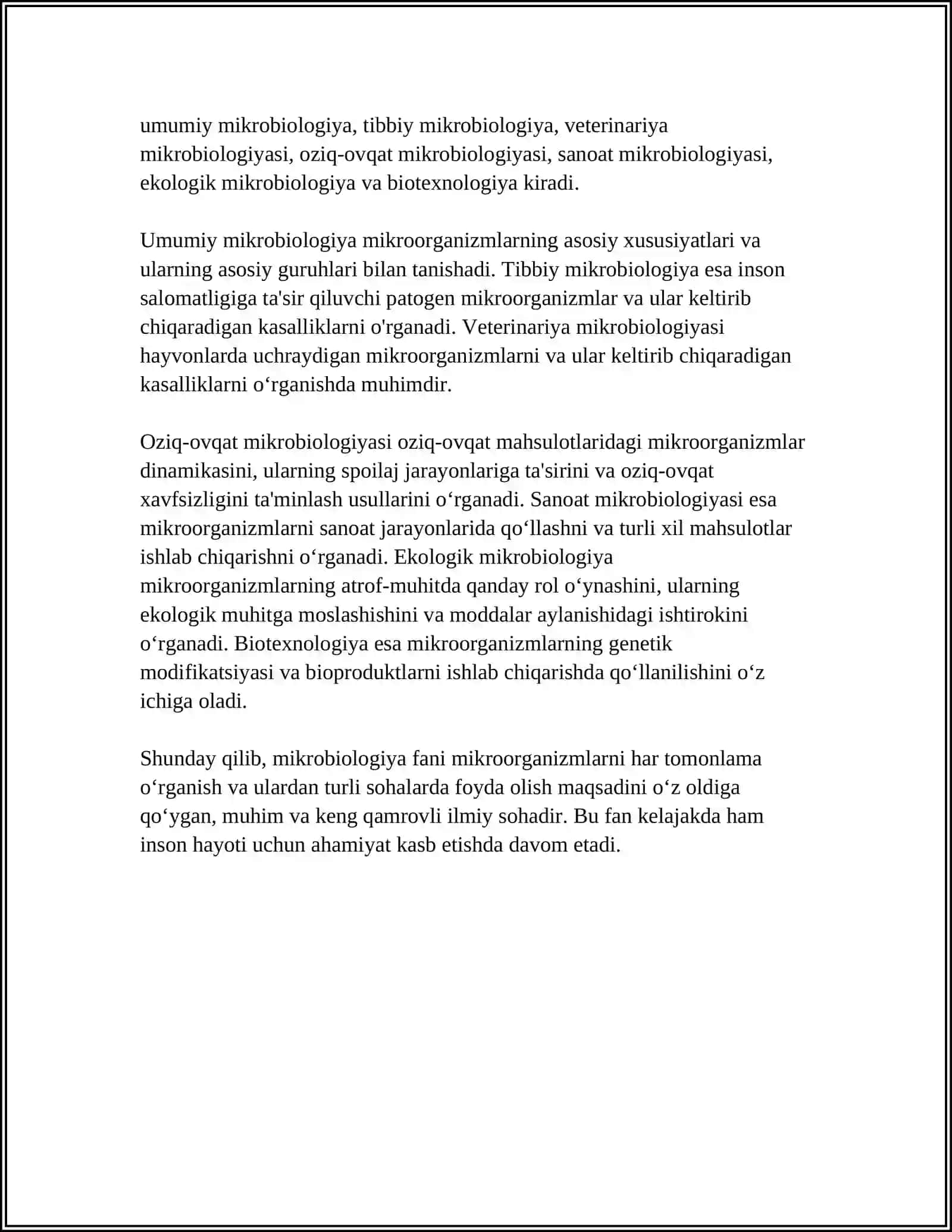 MIKROBIOLOGIYA FANI,O'RGANISH OBEKTLARI,VAZIFASI HAMDA BO'LIMLARIGA TASNIF 4