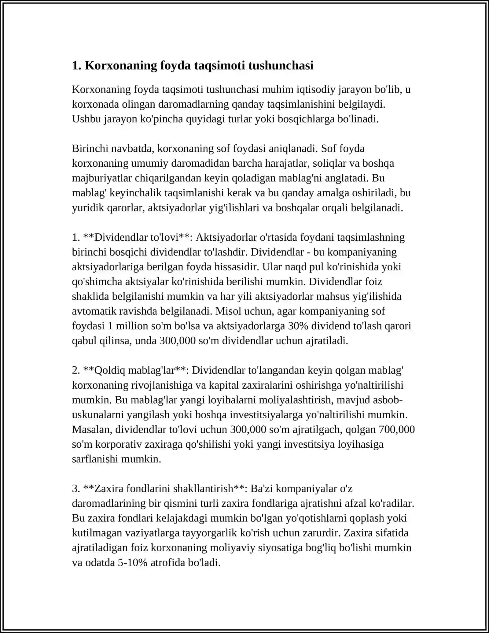 KORXONA FOYDASINING TAQSIMLANISHI VA ISHLATILISHI 4