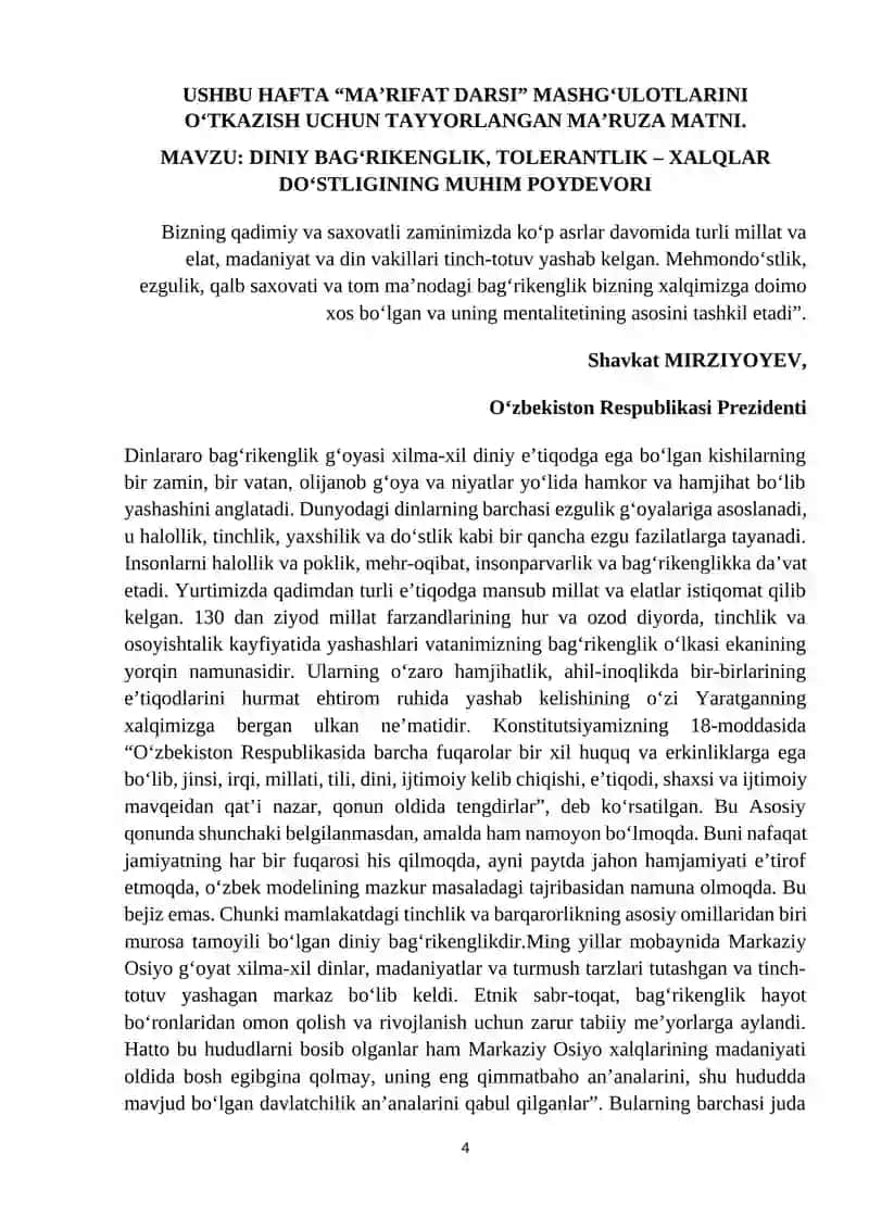 Oʻzbekiston Respublikasidagi iqtisodiy, Ijtimoiy-siyosiy voqealarga doir MAʼLUMOTLAR 4