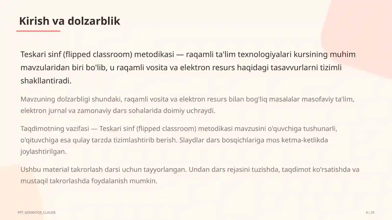 Teskari sinf (flipped classroom) metodikasi 4