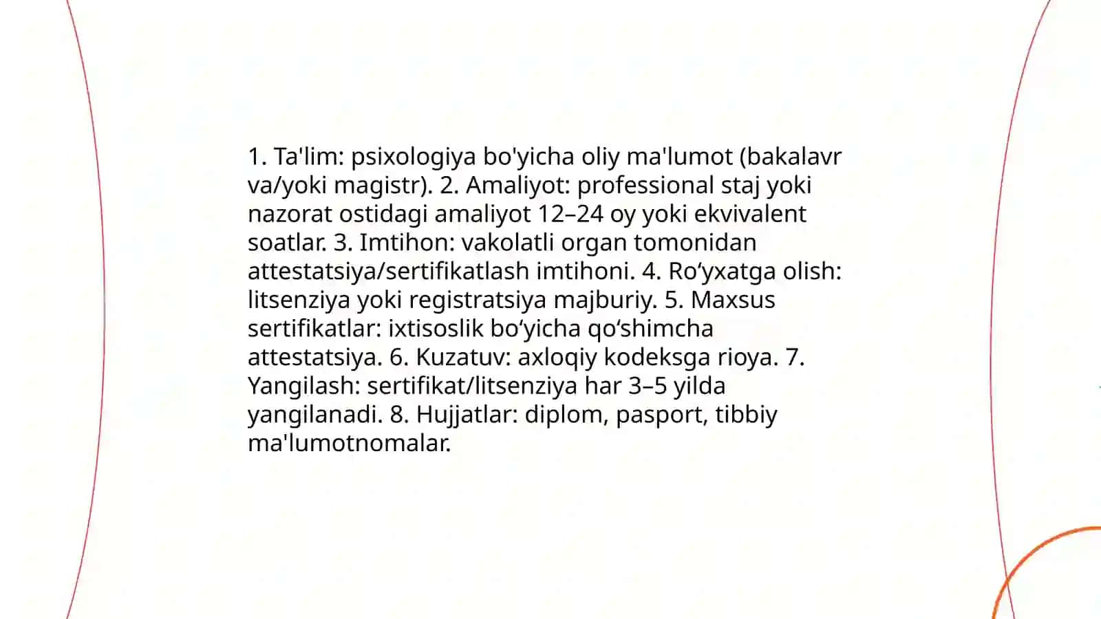 Psixologning kasbiy faoliyatini tashkil qolishda meyoriy xujjatlar 4