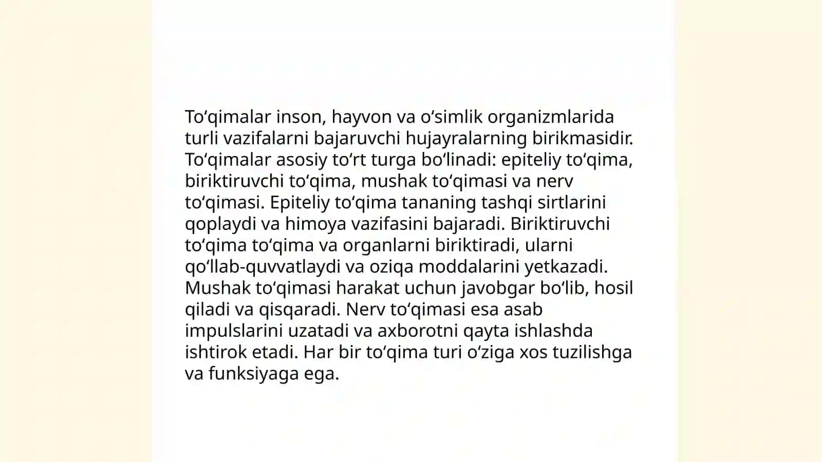 Toʻqimalar haqida umumiy tushuncha va ularning tasnifi 4
