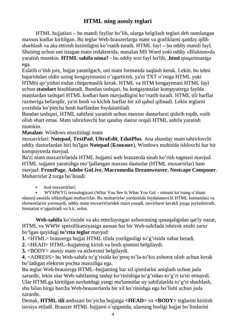HTML tili haqida qisqacha ma’lumot 4