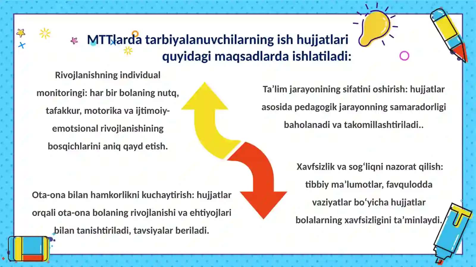 Maktabgacha ta’lim tashkiloti tarbiyalanuvchilarining ish hujjatlari. slayd 4