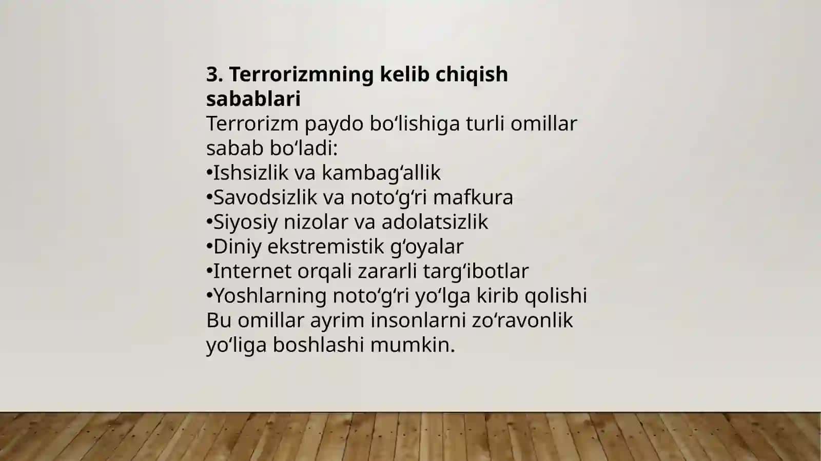 Terrorizim tushinchasi shakillari sabablari va unga qarshi kurash mexanizimlari 4