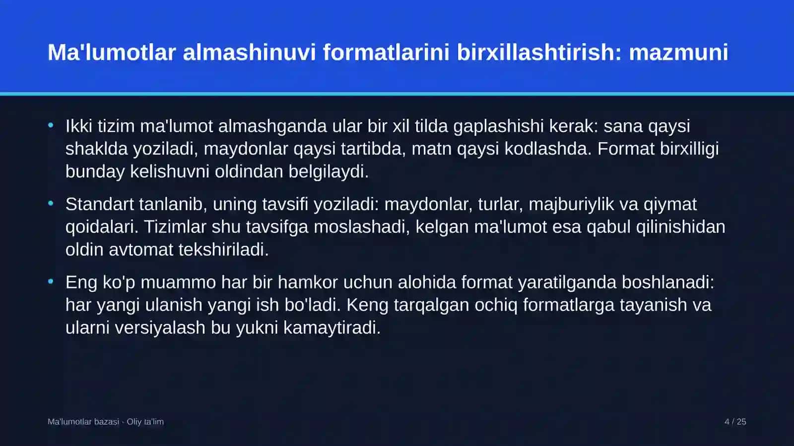 melioratsiya tizimida ma'lumotlar almashinuvi formatlarini birxillashtirish 9739 4
