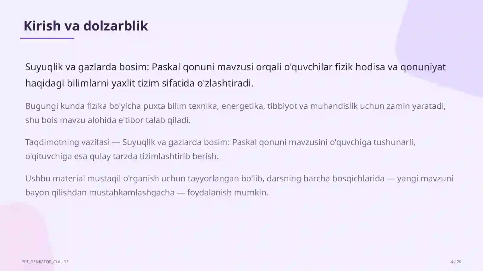 Suyuqlik va gazlarda bosim: Paskal qonuni (7-sinf) 4