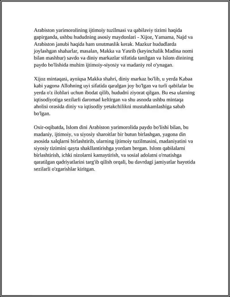 ISLOM DININING PAYDO BOʻLISHIDAGI IJTIMOIY- SIYOSIY VA MADANIY SHAROITLAR 4