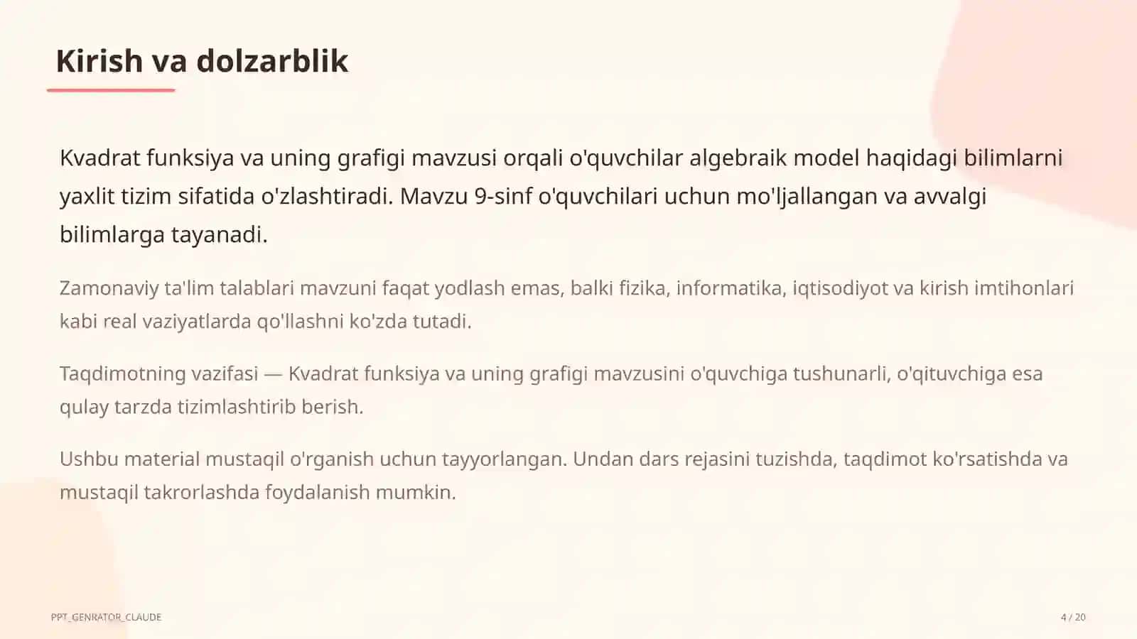 Kvadrat funksiya va uning grafigi (9-sinf) 4