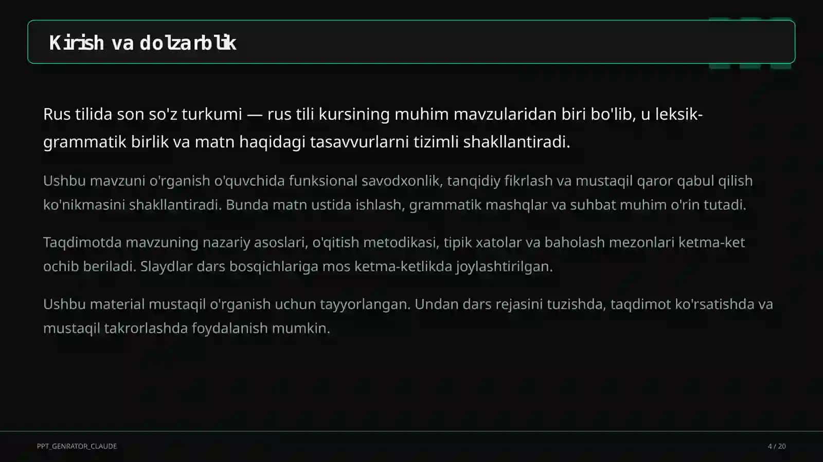 Rus tilida son so'z turkumi (6-sinf) 4