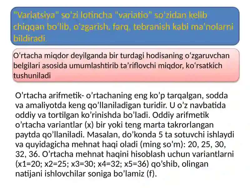 О‘rtacha miqdorlari  Variatsiya kо‘rsatkichlari 4