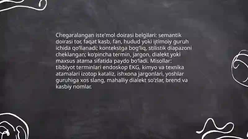 Lugʻaviy birliklar qoʻllanish doidasiga koʻra guruhlanishi: iste'mol doirasi chegaralangan va keng iste'mol qatlami 4