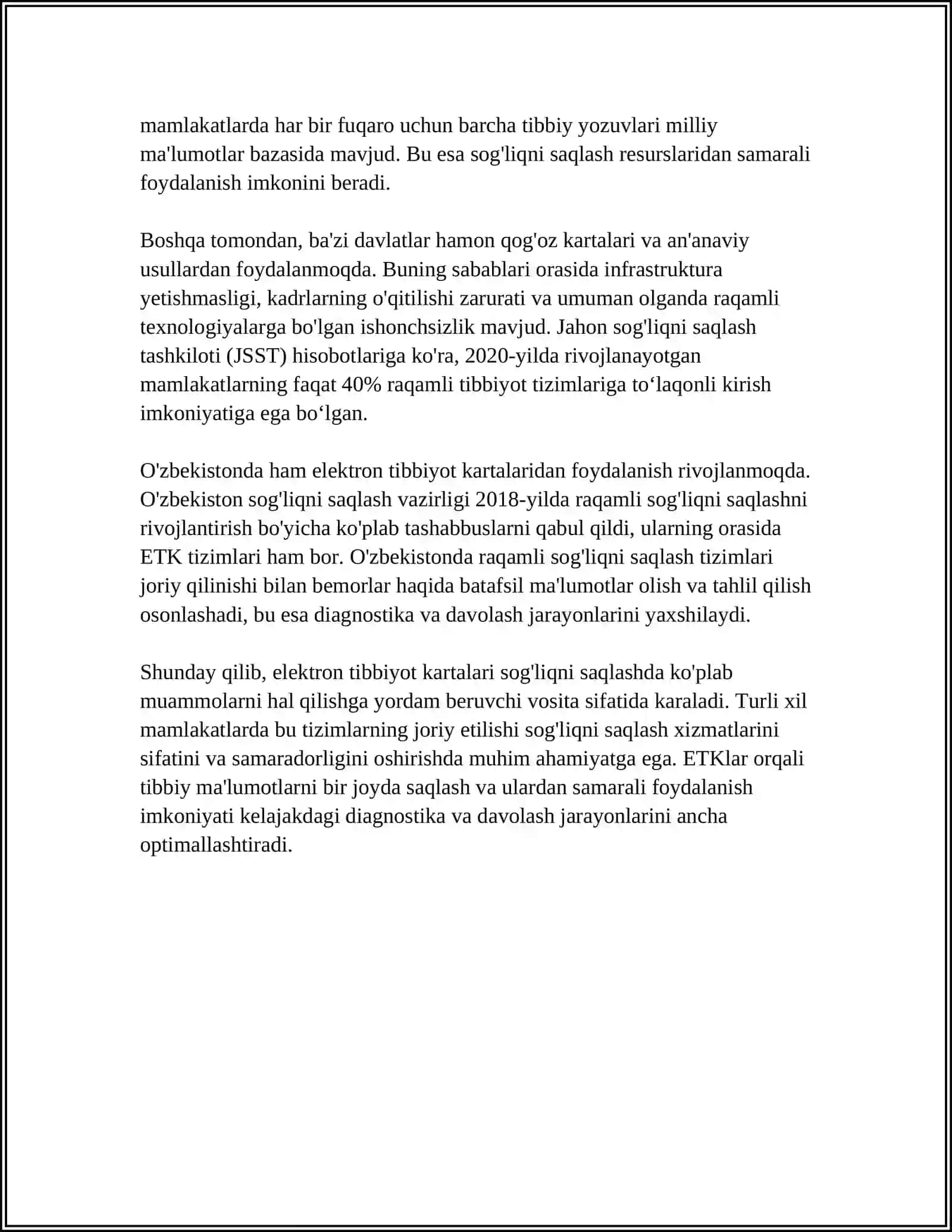 TIBBIYOTDA ISHCHI O'RINLARINI AVTOMATLASHTIRISHDA VA TIBBIY MASALALARINI YECHISHDA AXBOROT TEXNOLOGIYALARI.DASTURIY TA'MINOT 4