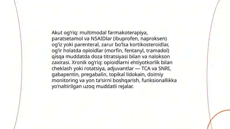 Og‘riqsizlantirish asoslari.Bemorning operatsiyaga ruxiy tayyorlash. Krizis bulgan xolda maslaxat berish Sattarova Mubina 4