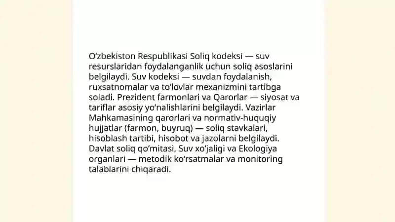 Suv resurslaridan foydalanganlik uchun soliq 4