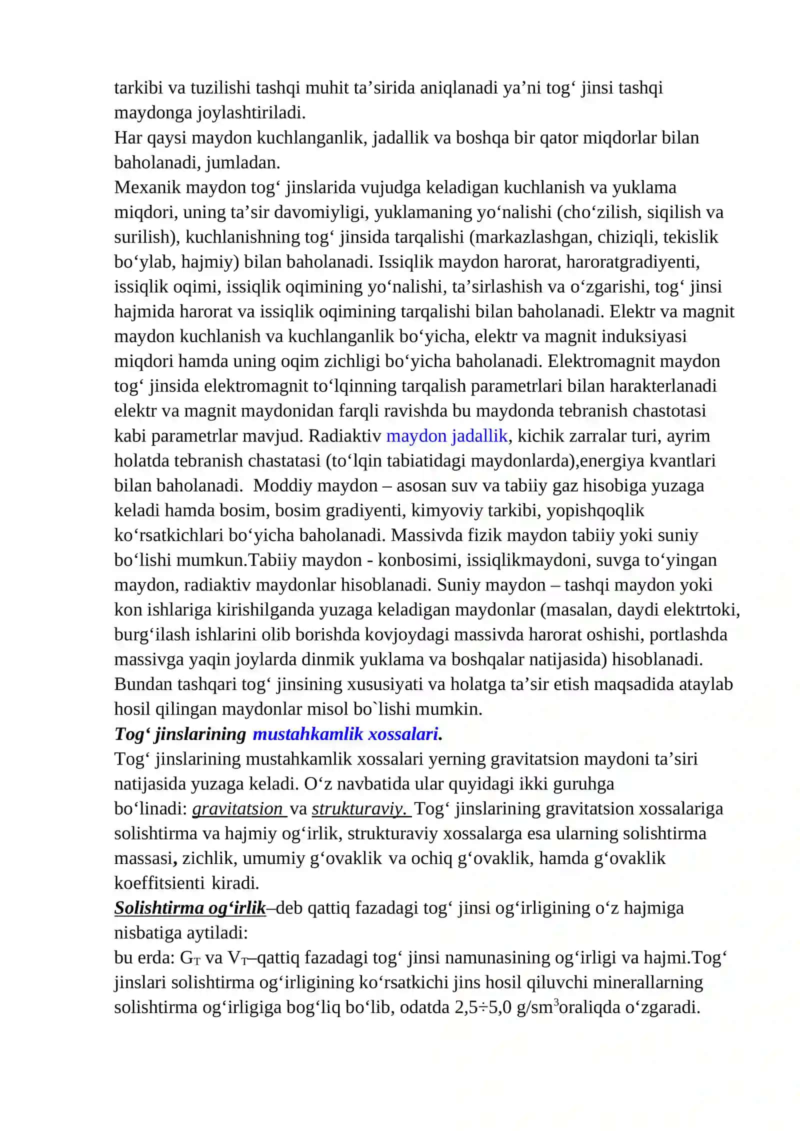 Tog` jinslarining genitikasi va fizik-texnik parametrlari 4