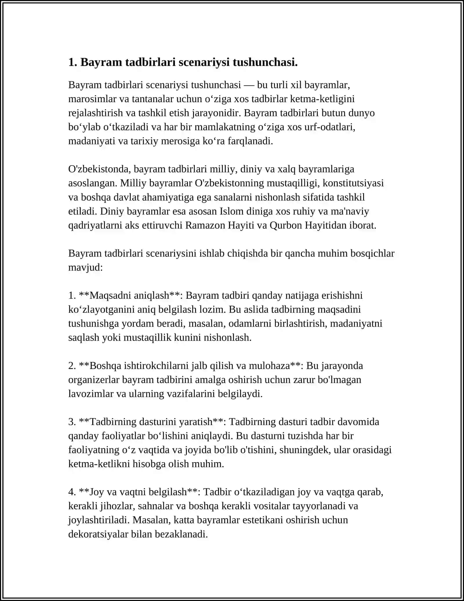 MUSIQA MASHG'ULOTLAR REJASIDA BAYRAM TADBIRLARI SENARIYSINI ISHLAB CHIQISH VA O'TKAZISHGA QO'YILGAN TALABLAR 4