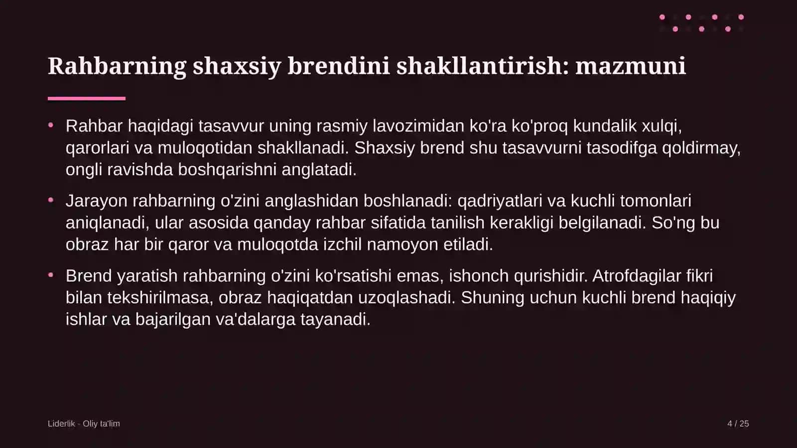 Liderlik · Oliy Ta'lim 4