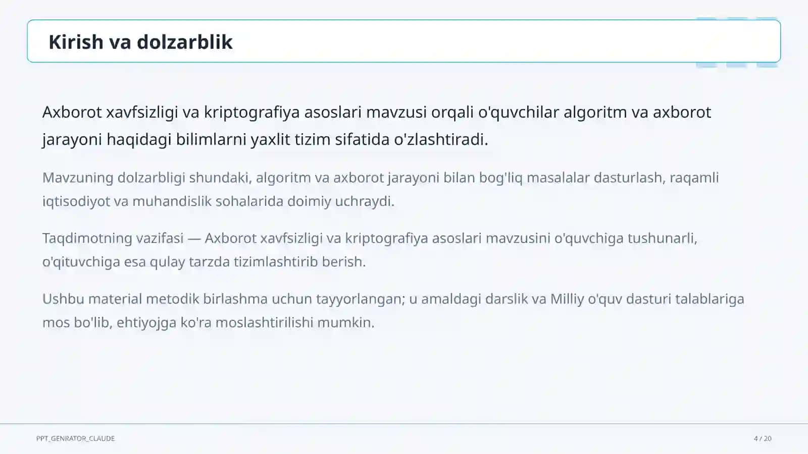 Informatika va axborot texnologiyalari (5– 11) — metodik birlashma uchun 4