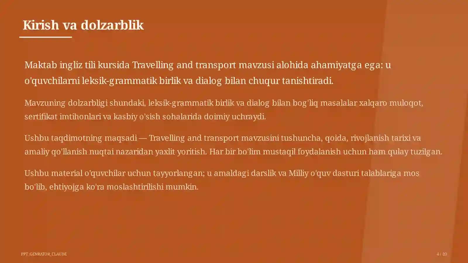 Travelling and transport (6-sinf) 4