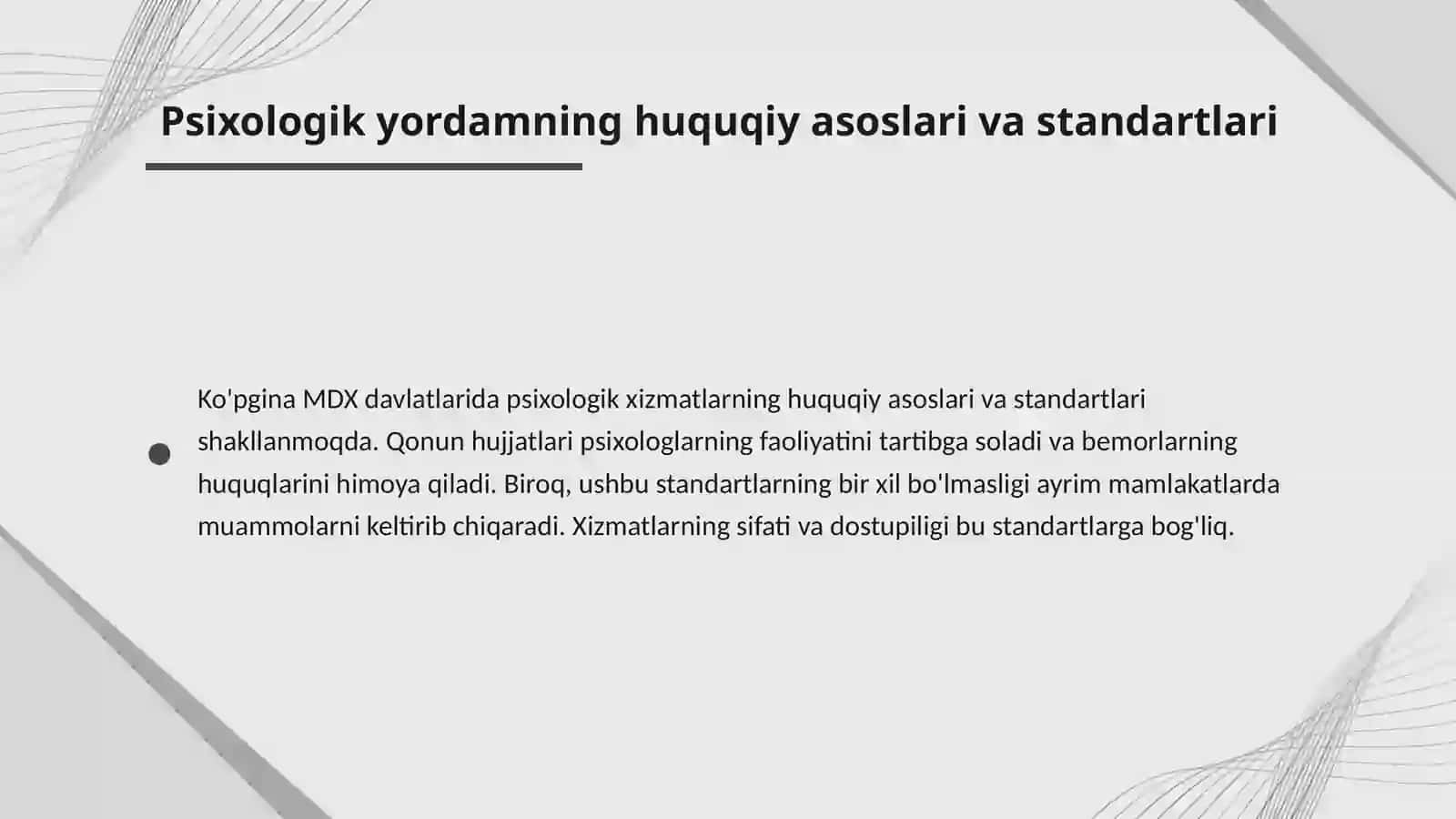MDX davlatlari sog'liqni saqlashda psixologik xizmatlar 4