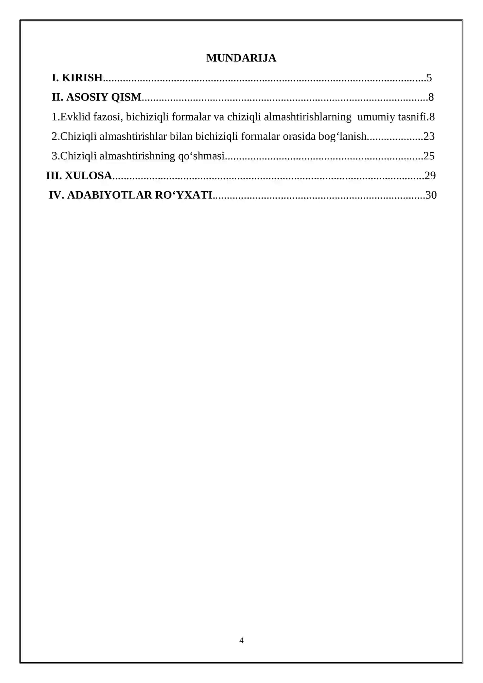 Evklid fazosida chiziqli almashtirishlar bilan bichiziqli formalar orasida bog‘lanish. Chiziqli almashtirishning qo‘shmasi 4