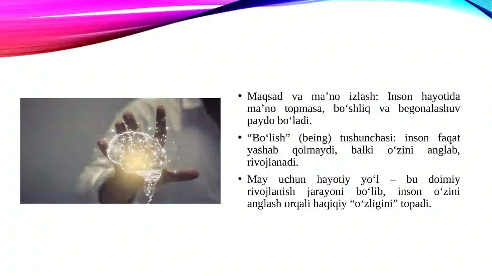 R.Meya va l.Yalomning ekzistensial yondashuv doirasidagi shaxsning hayotiy yo'li to'g'risidagi tasavvurlari. 4